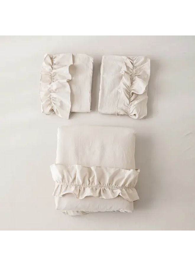 Beige Gray Duvet Cover Set 78 74x90 55 Inches 3 Piece Bedding With Bow Decor - Image 4